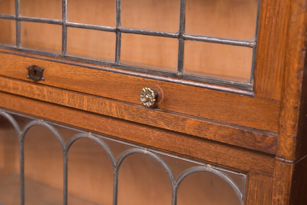 Edwardian oak Lebus 3 Sectional bookcase View XI