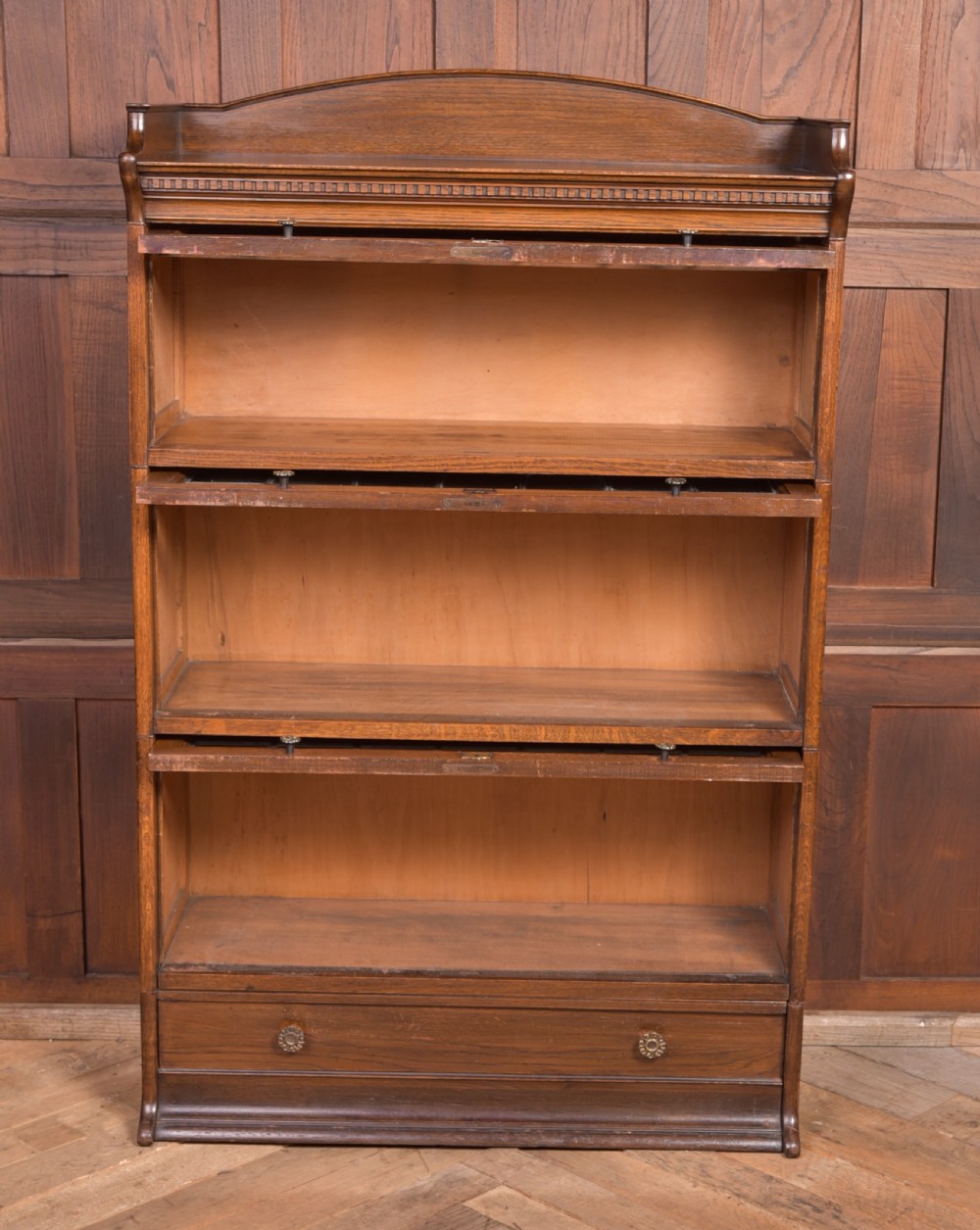 Edwardian oak Lebus 3 Sectional bookcase View XII