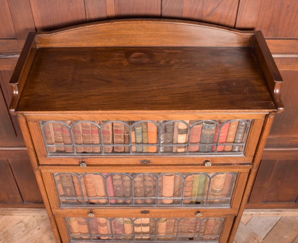 Edwardian oak Lebus 3 Sectional bookcase View XIV