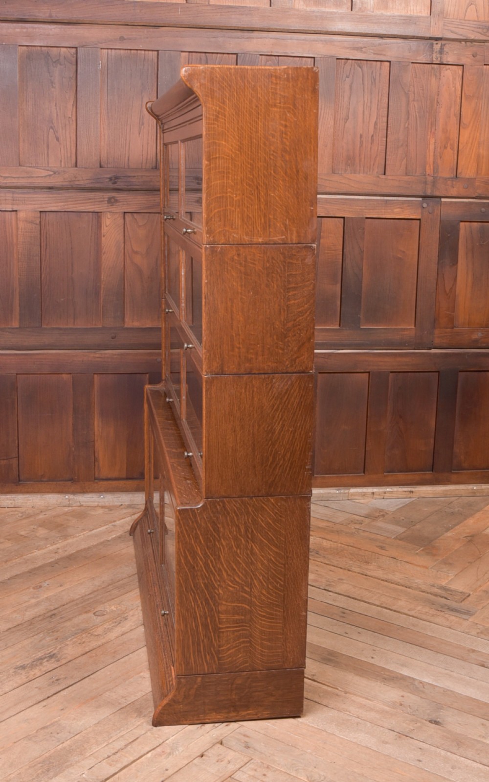 Edwardian oak 4 sectional bookcase  View XII