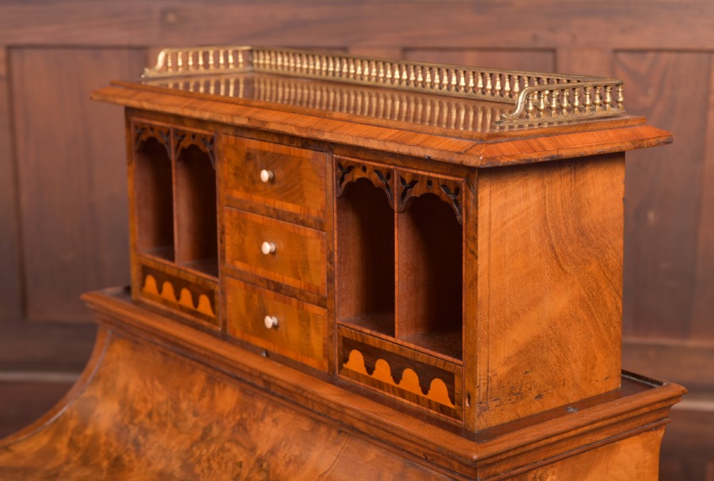 Victorian Burr Walnut Pop Up Davenport View II