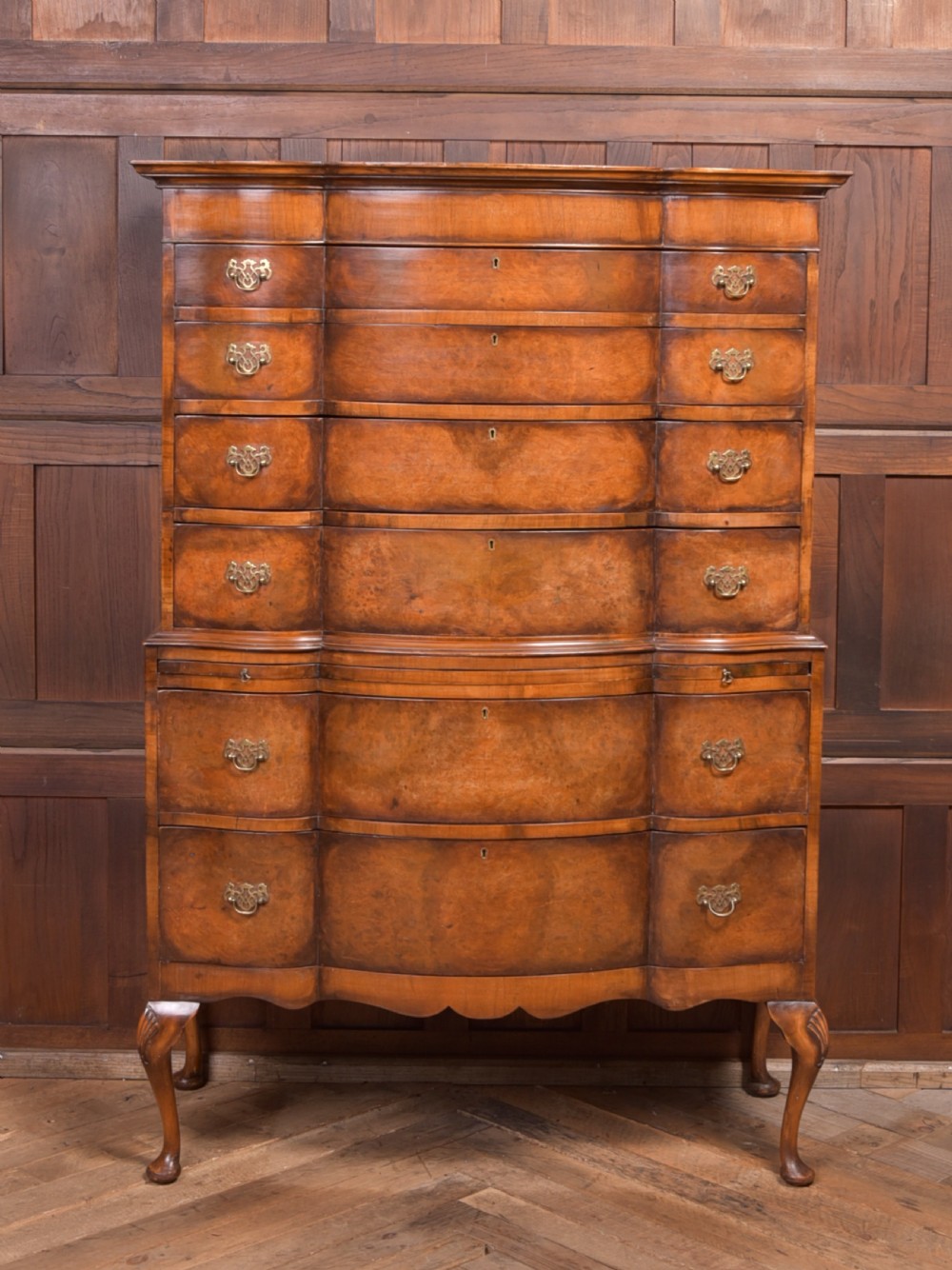 Burr Walnut Serpentine Chest on Chest