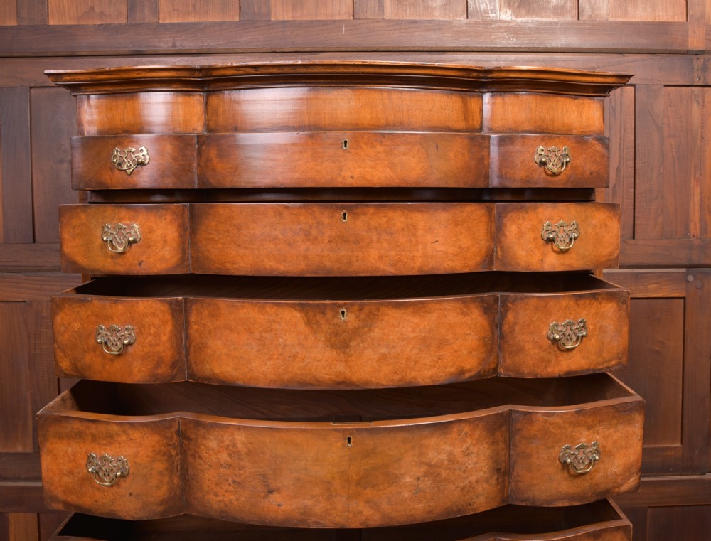 Burr Walnut Serpentine Chest on Chest View V