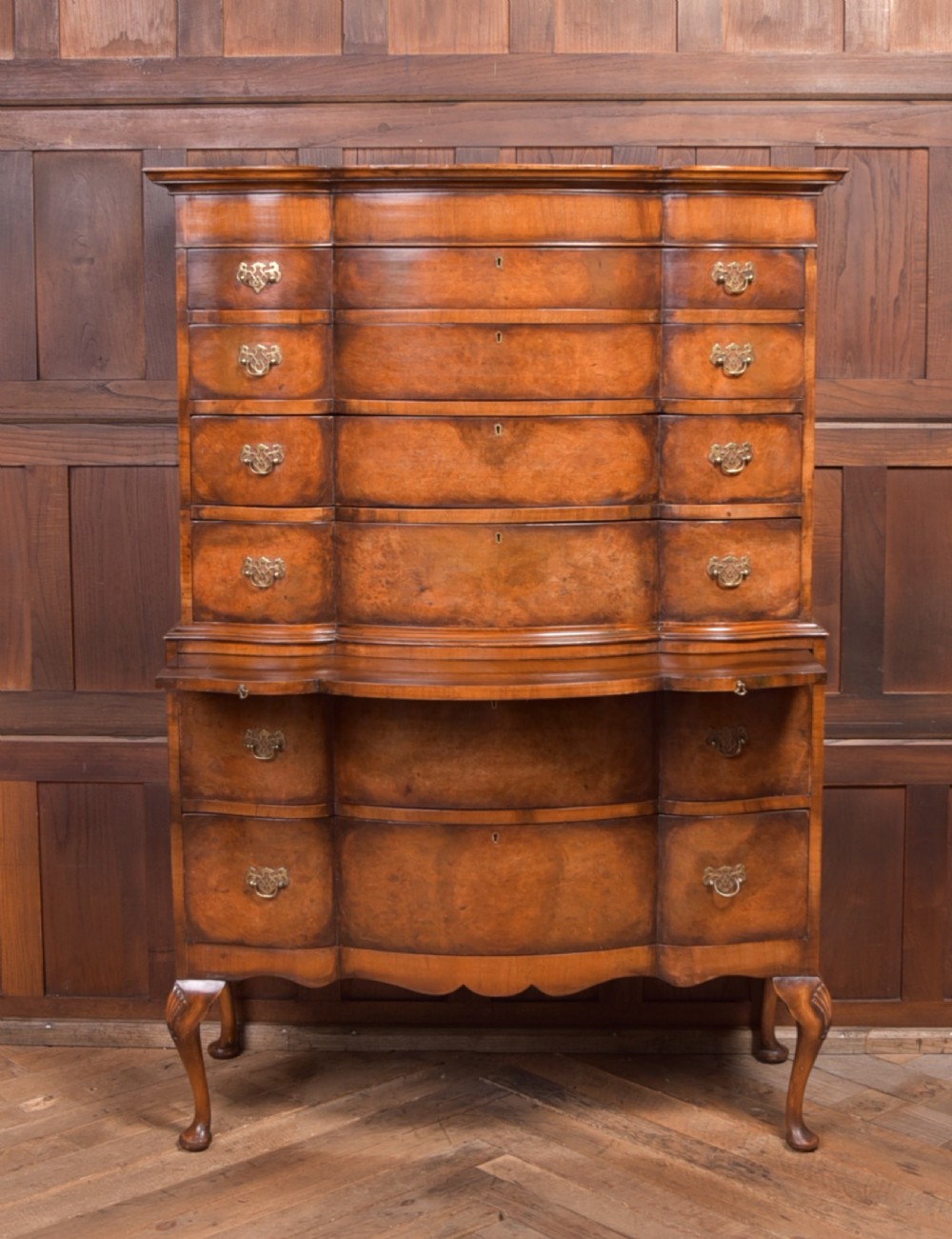 Burr Walnut Serpentine Chest on Chest View VI