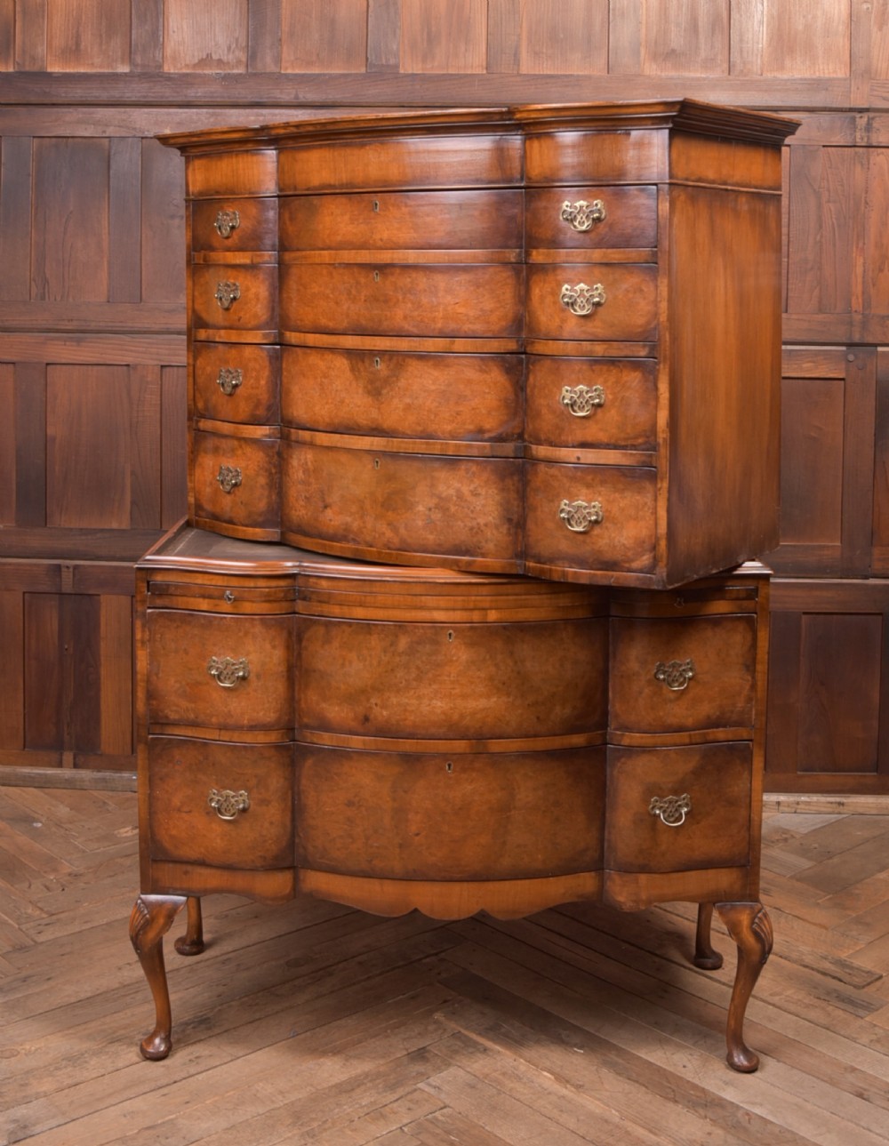 Burr Walnut Serpentine Chest on Chest View XX
