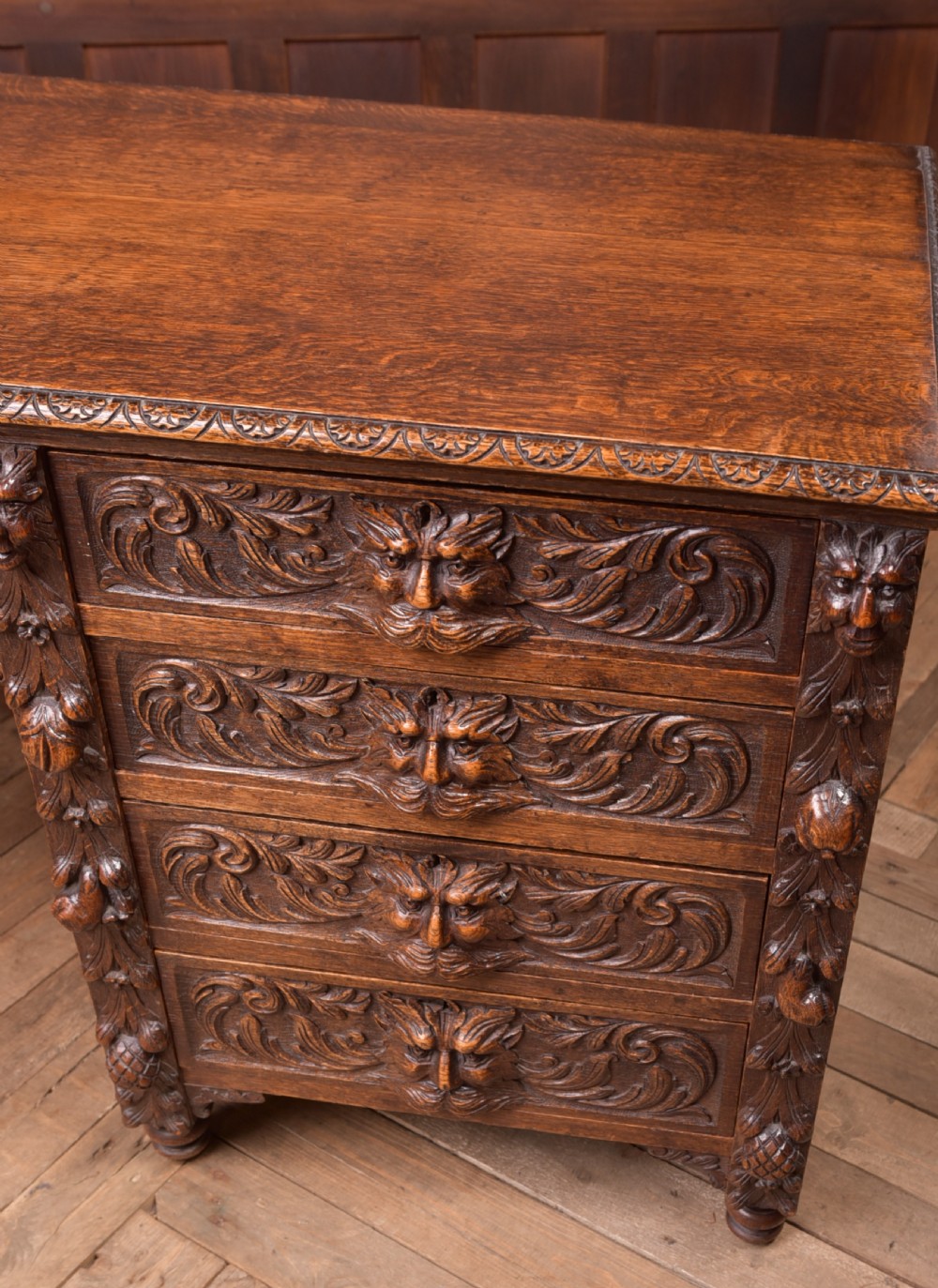 Edwardian Oak Carved Knee hole Desk View II
