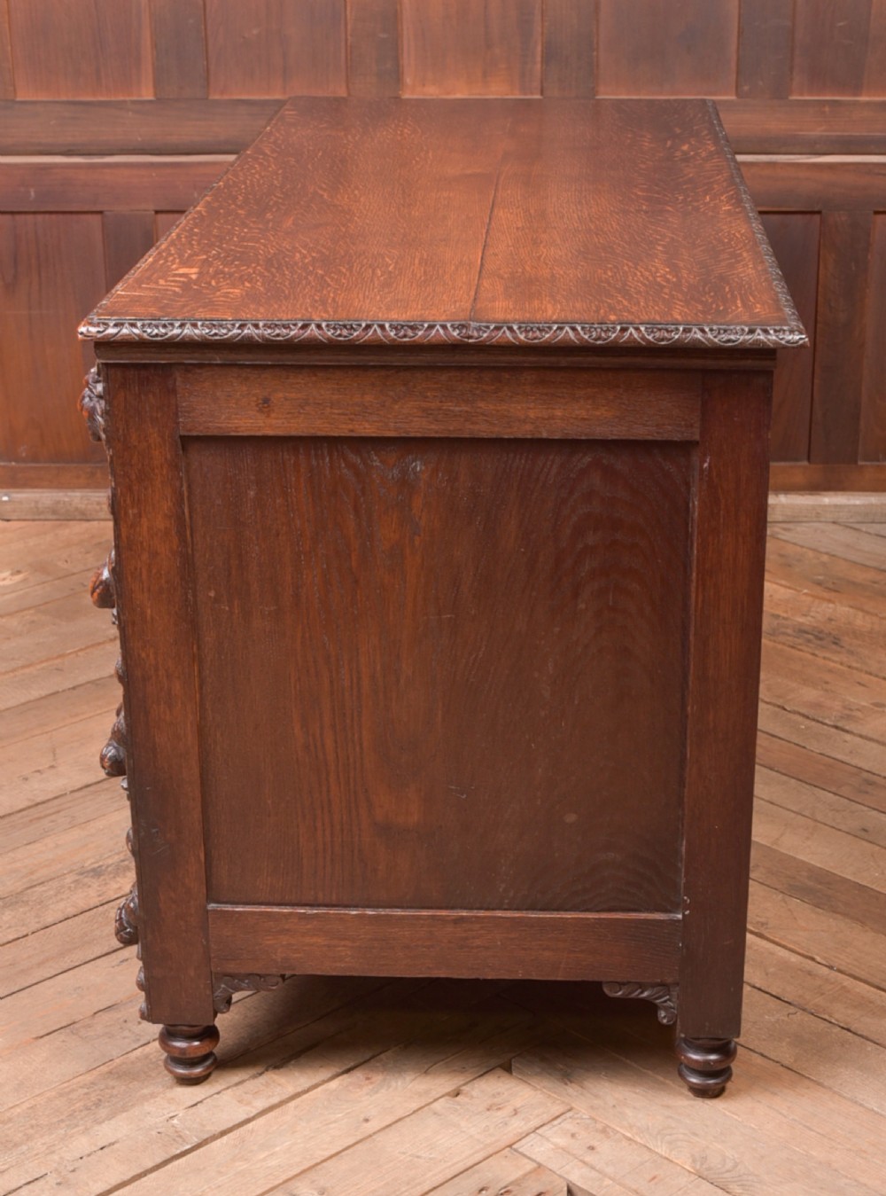Edwardian Oak Carved Knee hole Desk View III