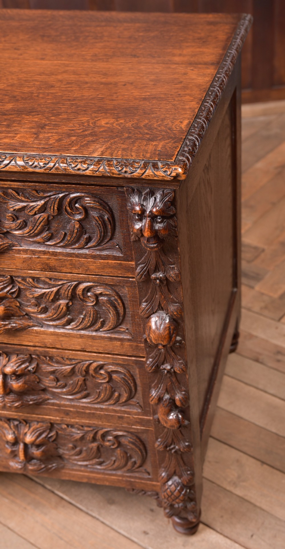 Edwardian Oak Carved Knee hole Desk View IV