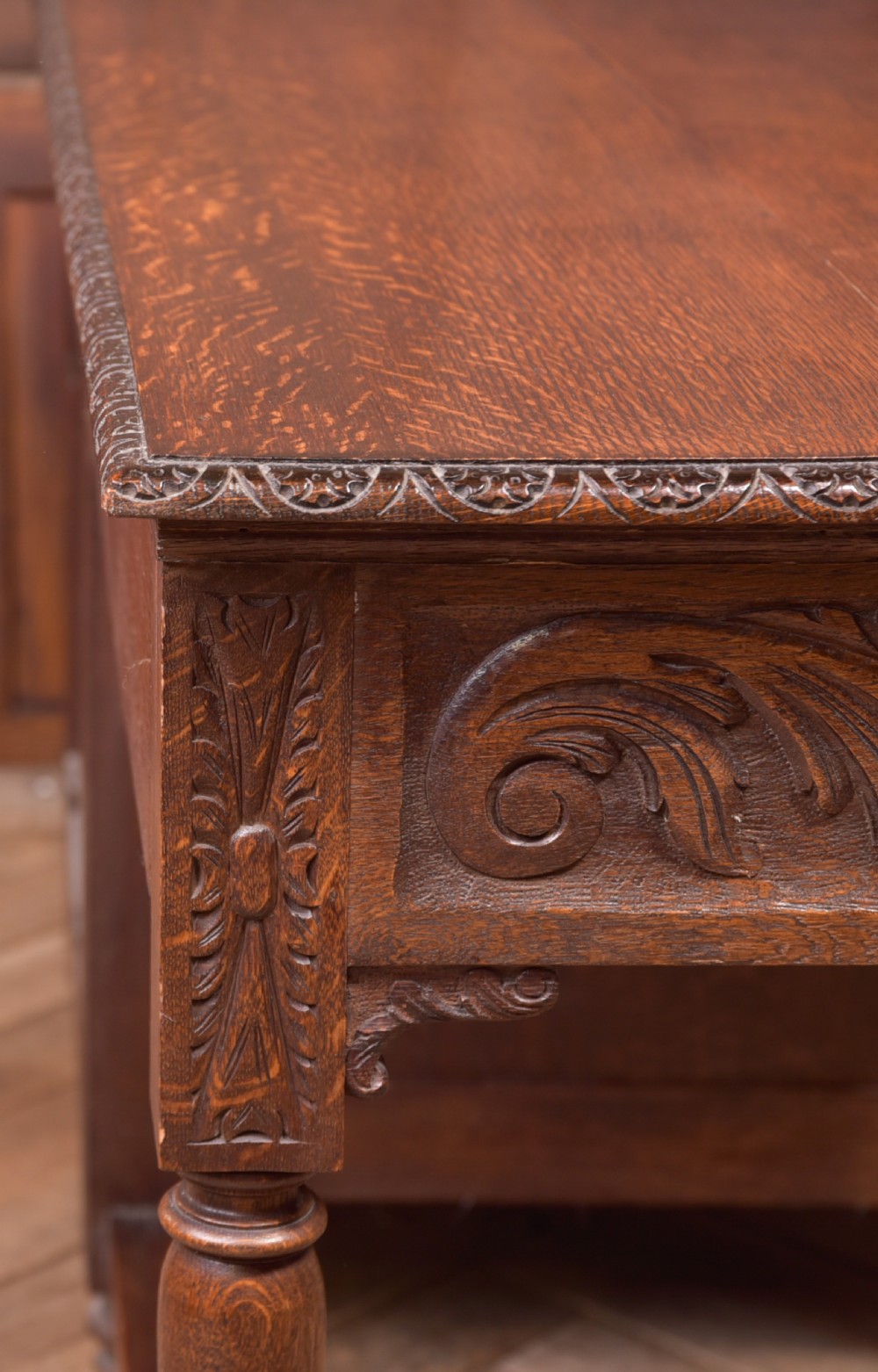Edwardian Oak Carved Knee hole Desk View X