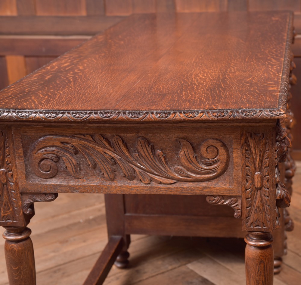 Edwardian Oak Carved Knee hole Desk View XI