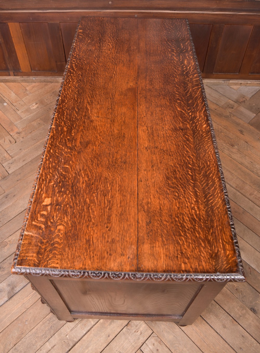 Edwardian Oak Carved Knee hole Desk View XV
