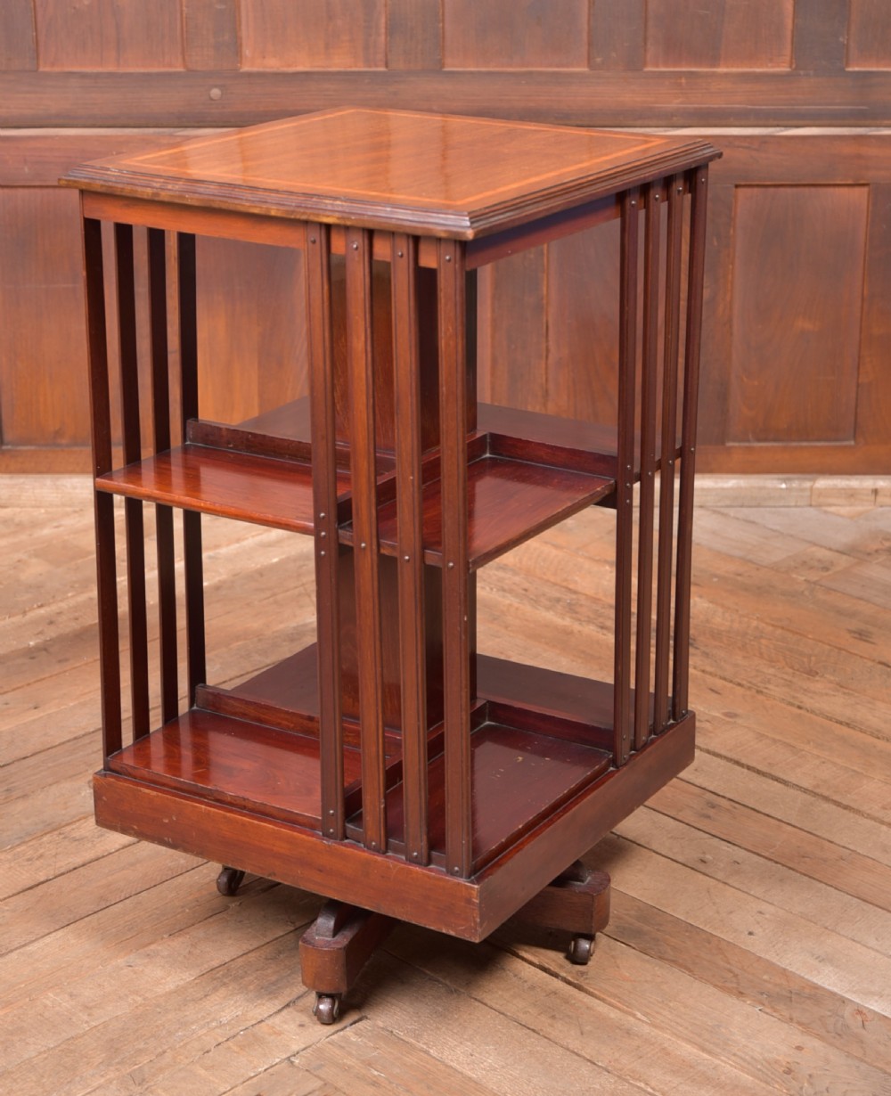 Edwardian Mahogany Inlaid Revolving Bookcase View II