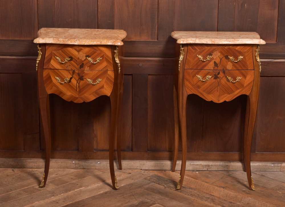 Pair of Marble Top Bedside Cabinets