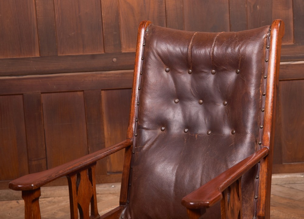 Arts & Crafts Oak Leather Chair View II