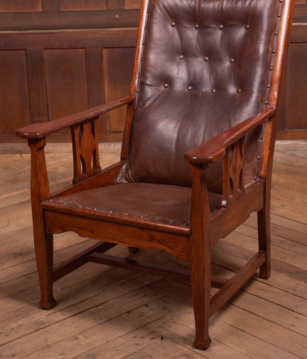 Arts & Crafts Oak Leather Chair View III