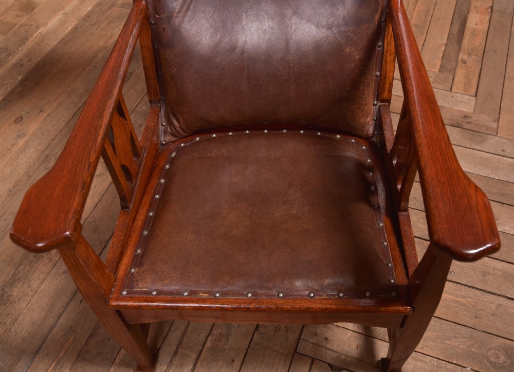 Arts & Crafts Oak Leather Chair View VI