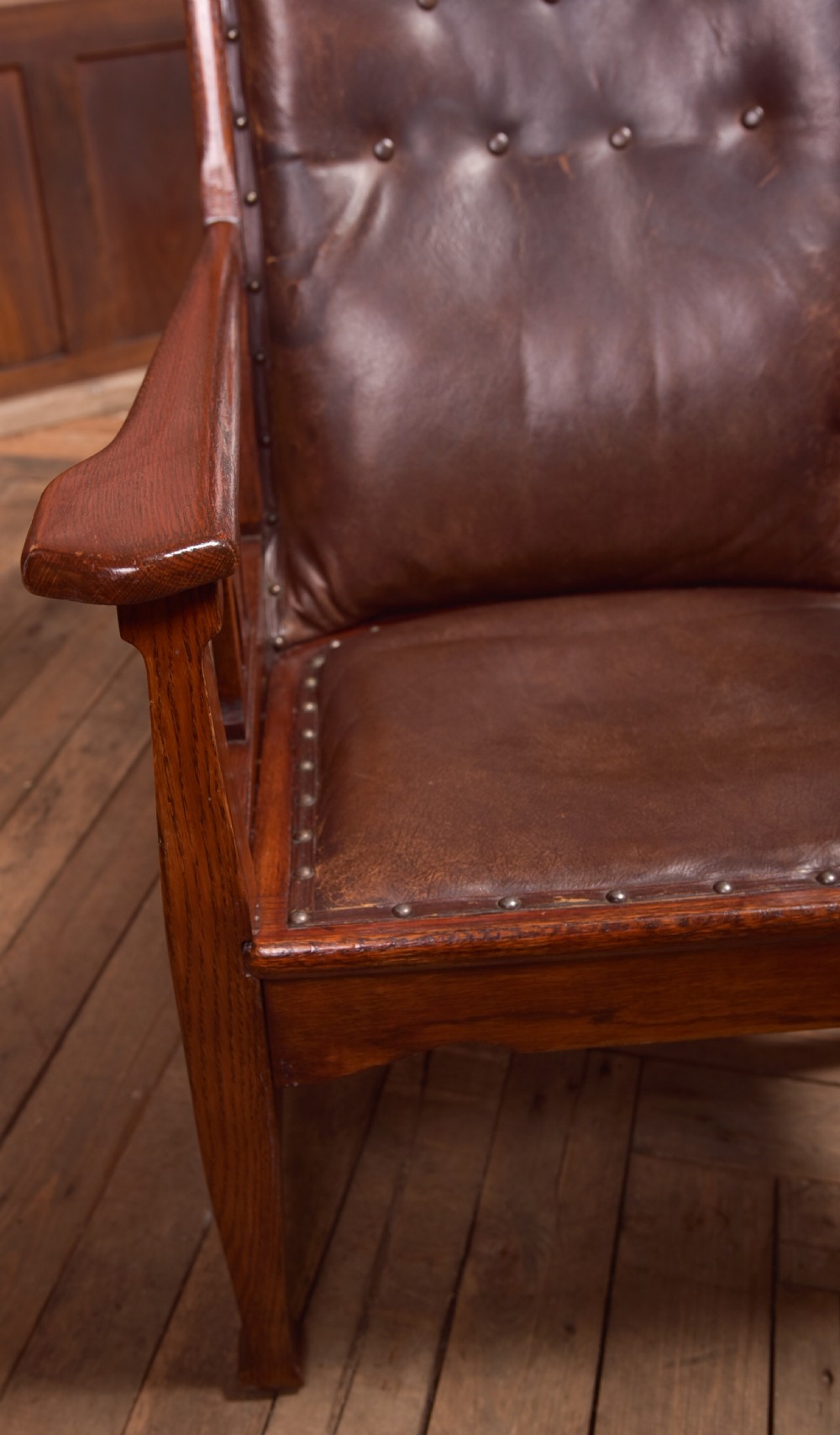 Arts & Crafts Oak Leather Chair View VII