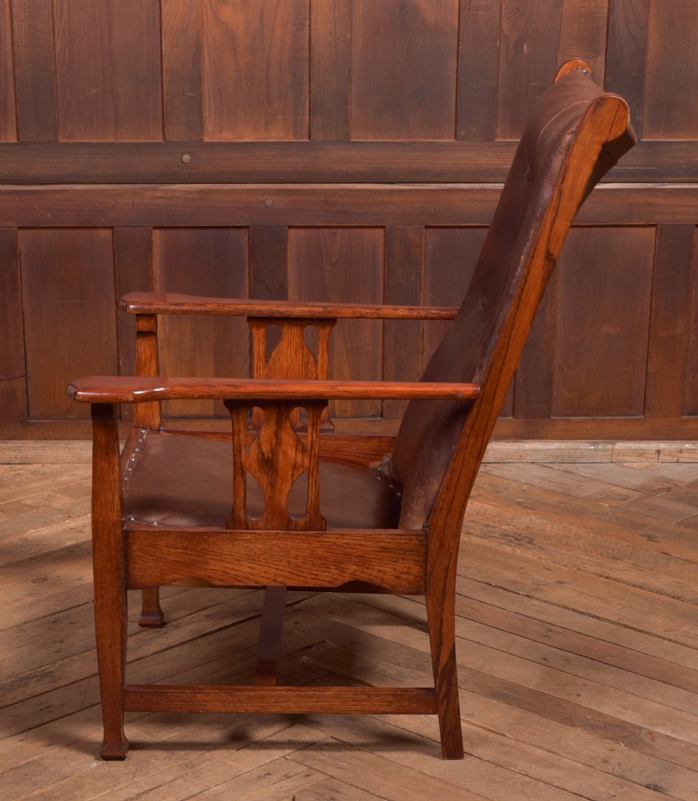 Arts & Crafts Oak Leather Chair View VIII