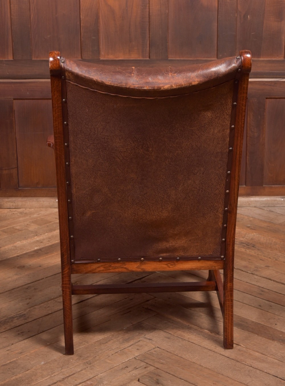 Arts & Crafts Oak Leather Chair View IX