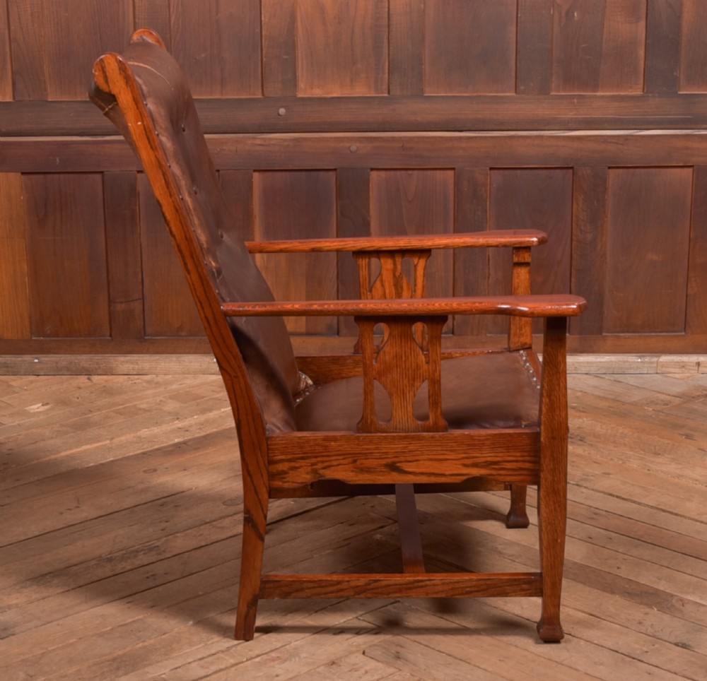 Arts & Crafts Oak Leather Chair View X