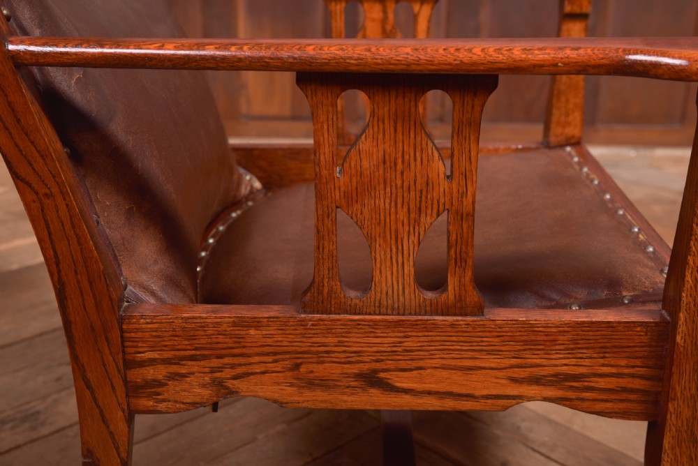 Arts & Crafts Oak Leather Chair View XI