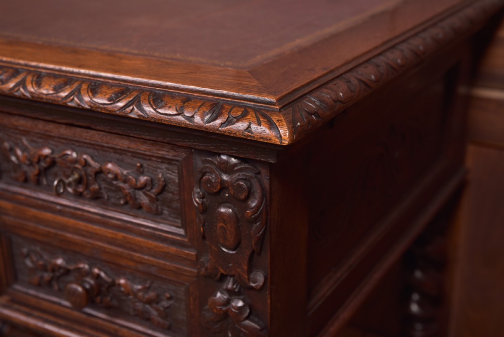 Oak Carved Writing Desk View II