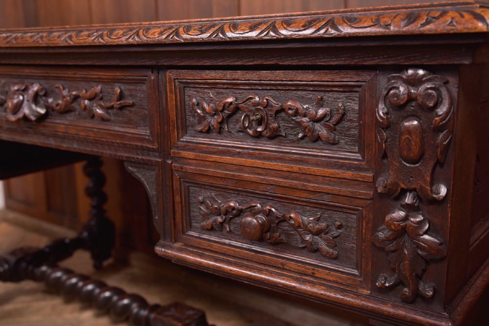 Oak Carved Writing Desk View IV