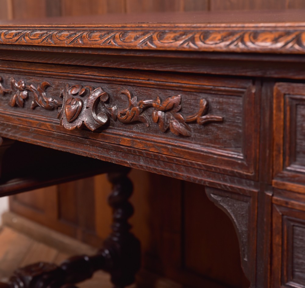 Oak Carved Writing Desk View VIII