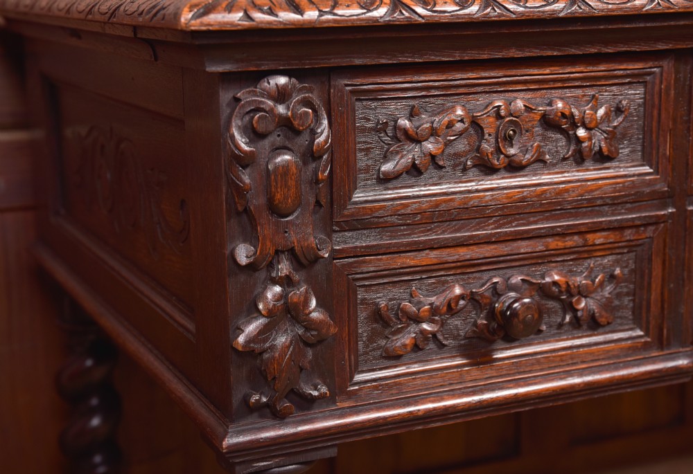 Oak Carved Writing Desk View IX