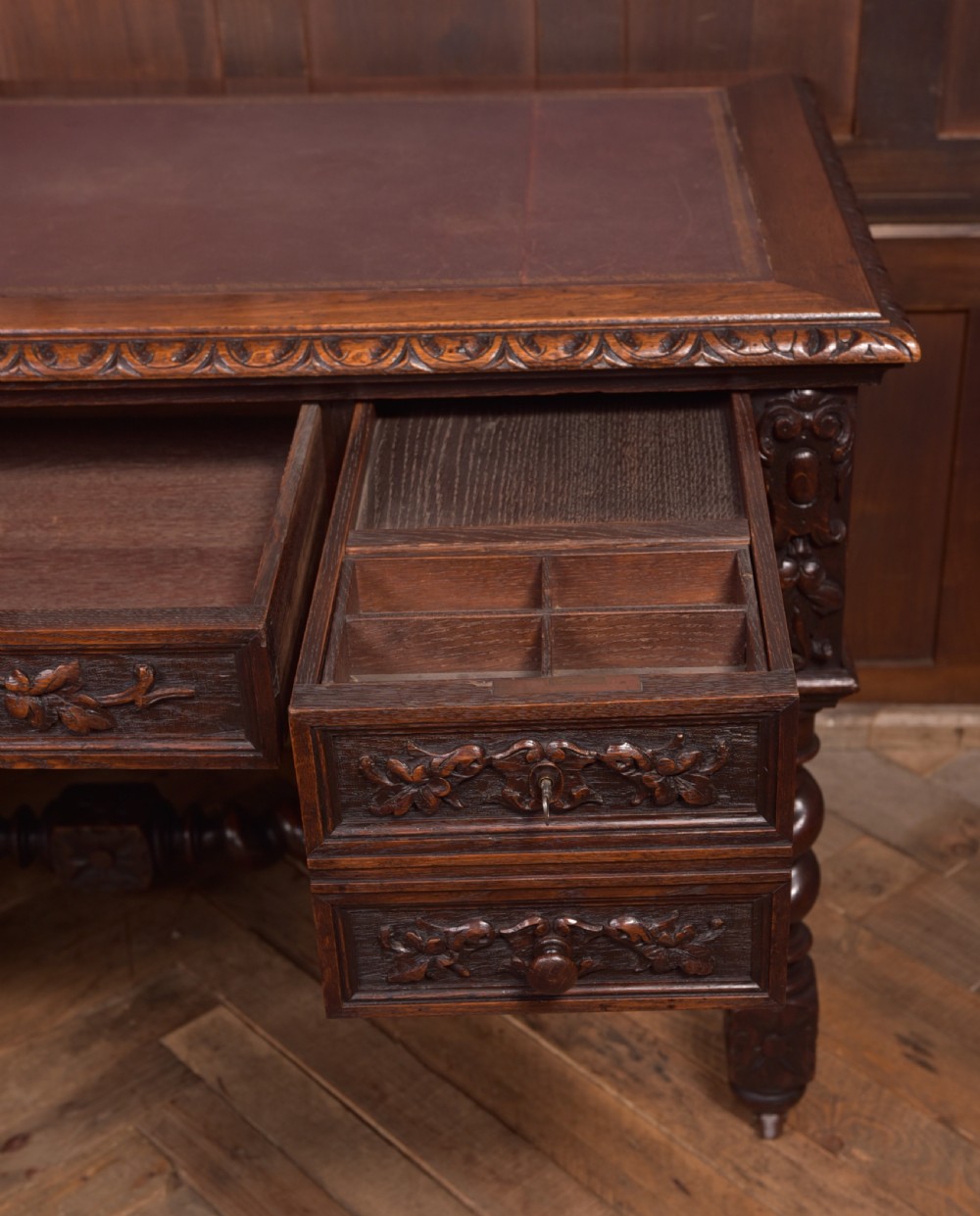 Oak Carved Writing Desk View XII