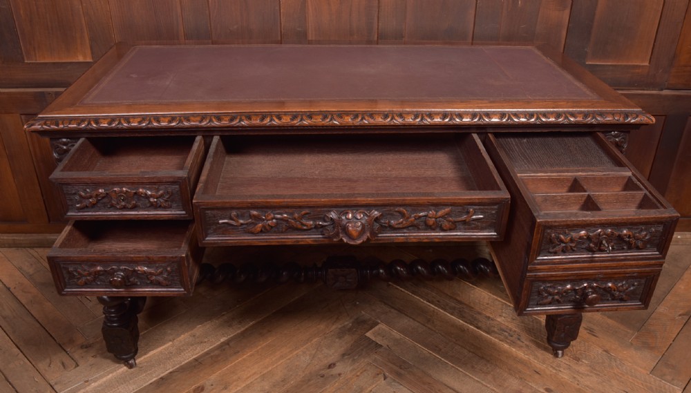 Oak Carved Writing Desk View XVI
