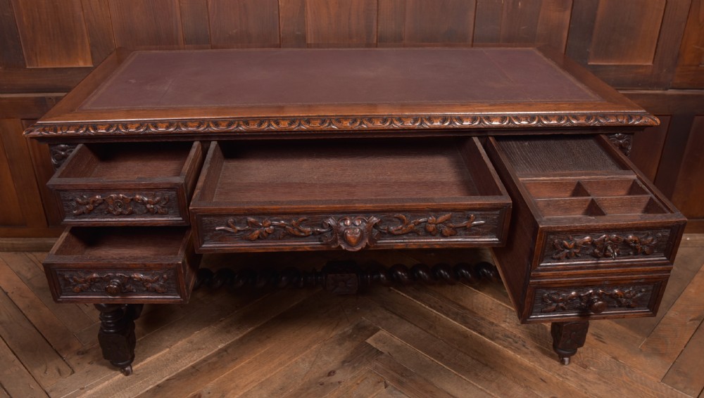 Oak Carved Writing Desk View XVII