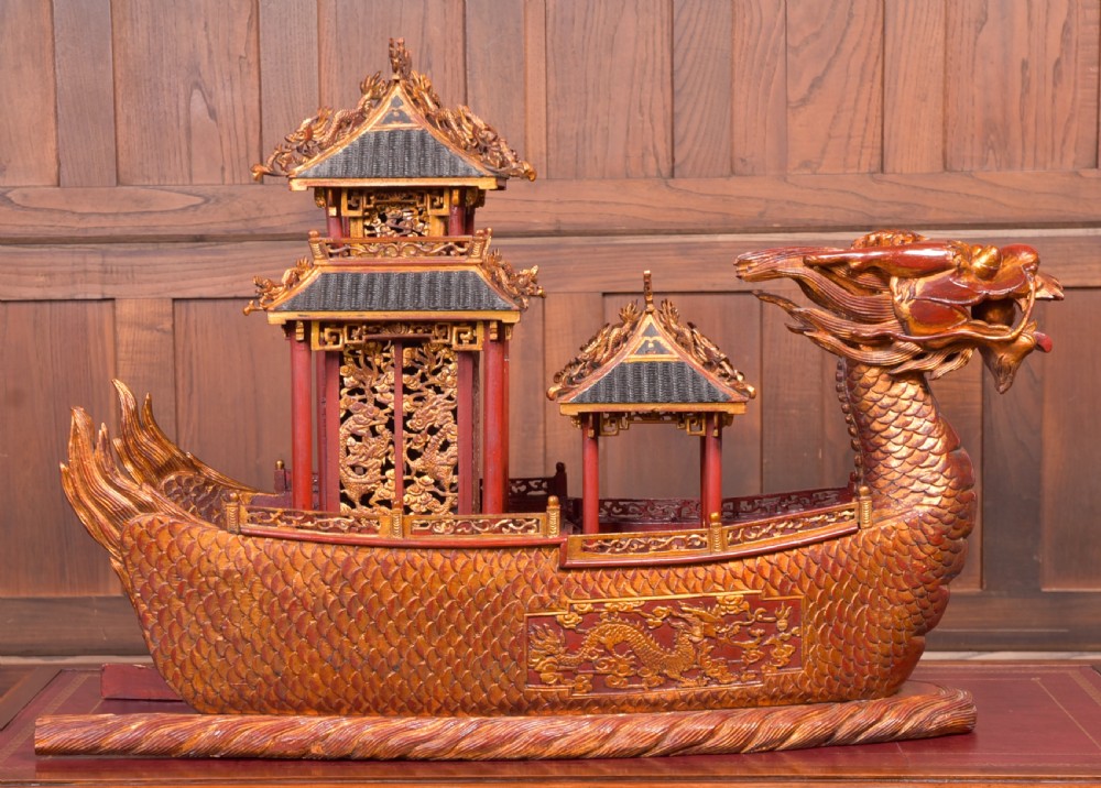  Chinese lacquered giltwood dragon boat