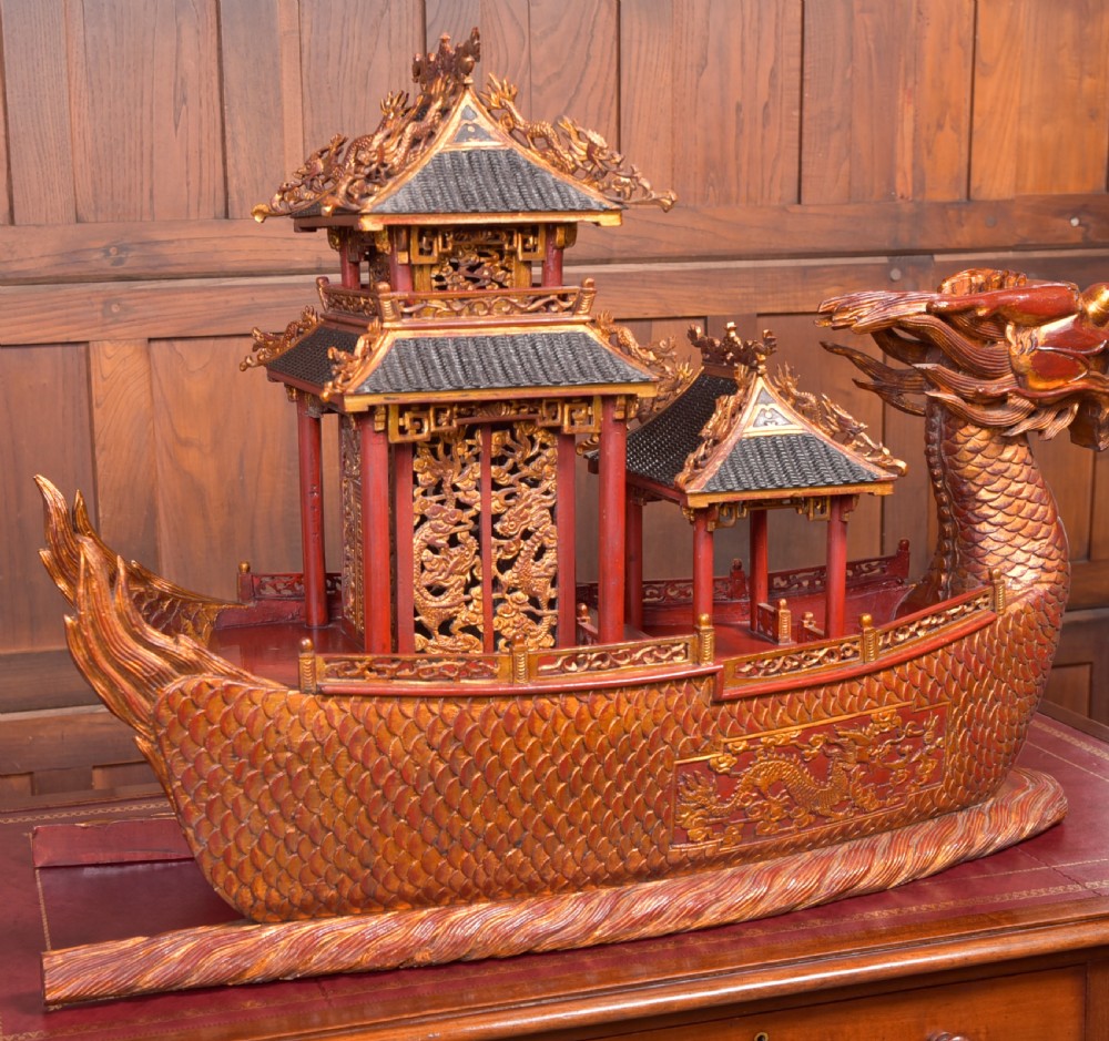  Chinese lacquered giltwood dragon boat View IV