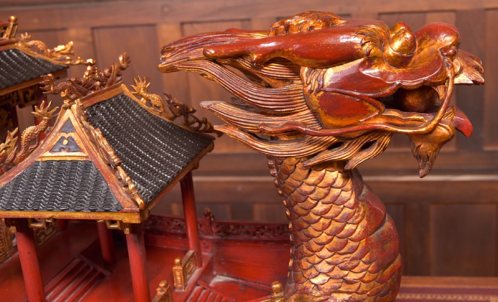  Chinese lacquered giltwood dragon boat View V