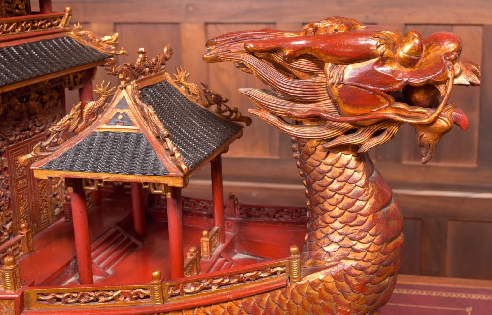  Chinese lacquered giltwood dragon boat View VI