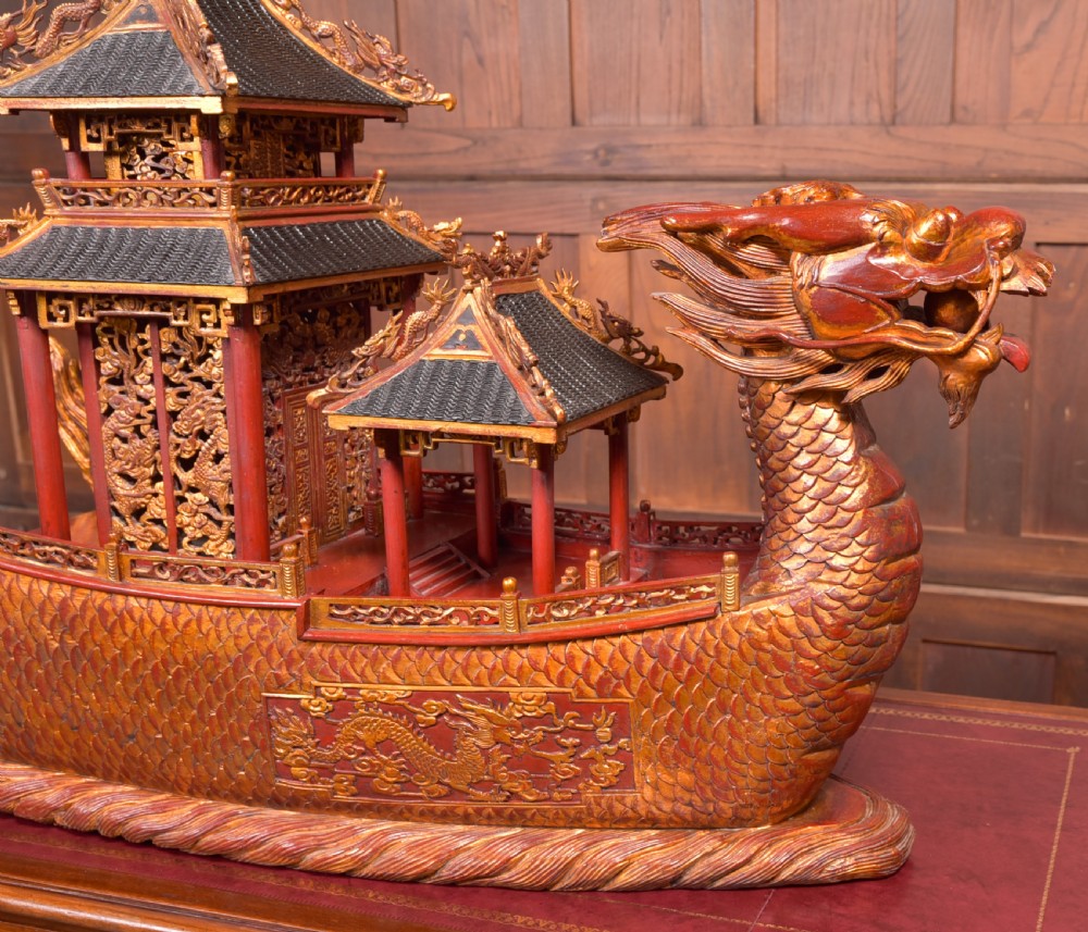  Chinese lacquered giltwood dragon boat View VII