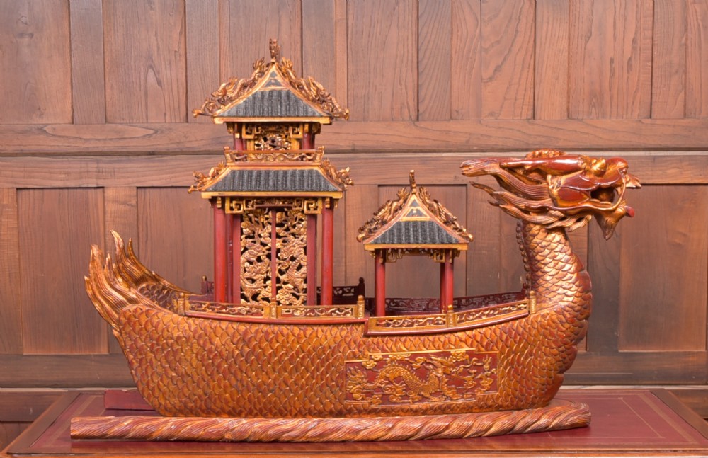  Chinese lacquered giltwood dragon boat View VIII