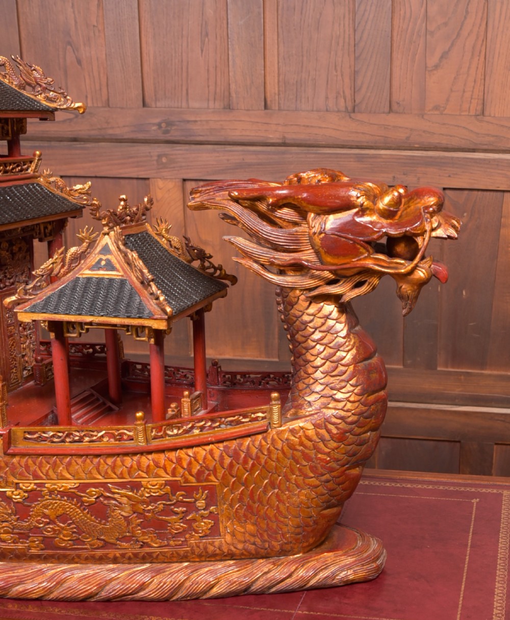  Chinese lacquered giltwood dragon boat View IX
