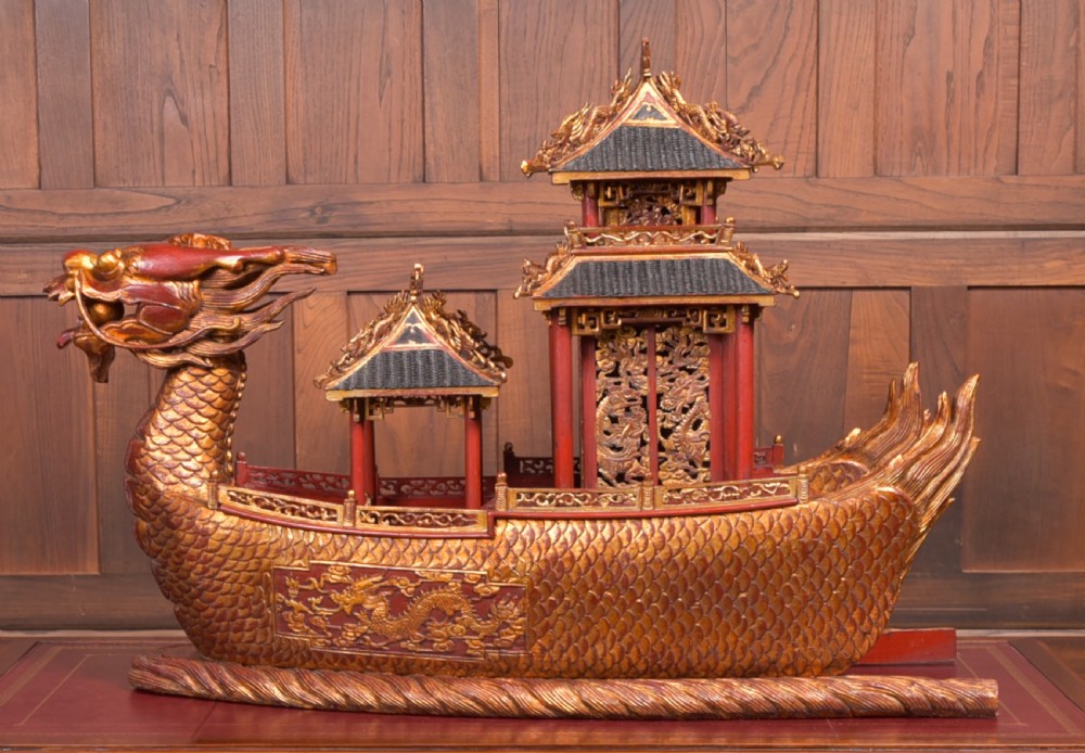  Chinese lacquered giltwood dragon boat View X