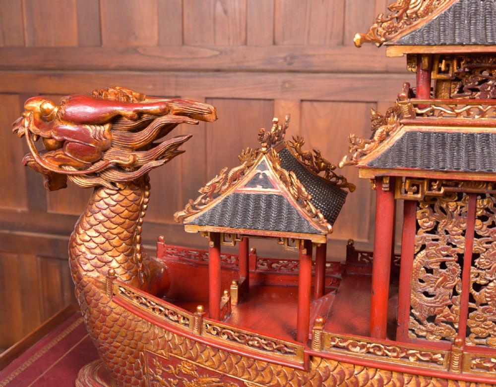  Chinese lacquered giltwood dragon boat View XII