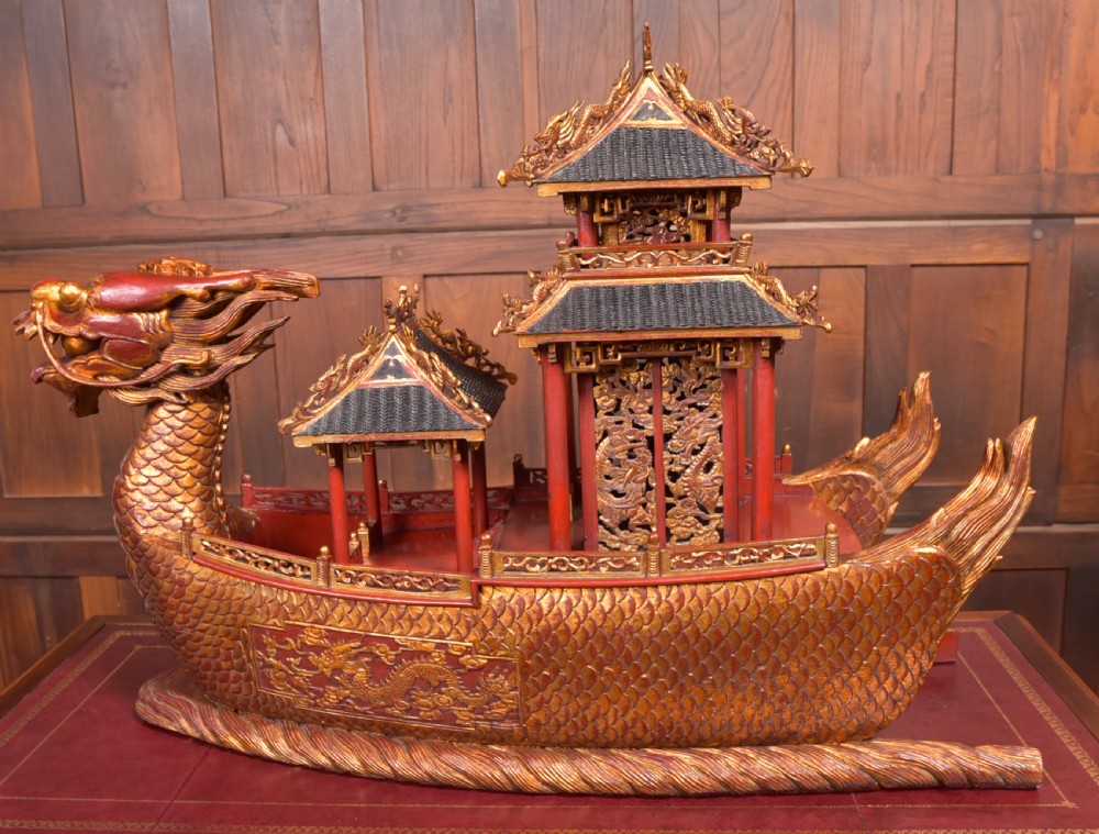  Chinese lacquered giltwood dragon boat View XIII