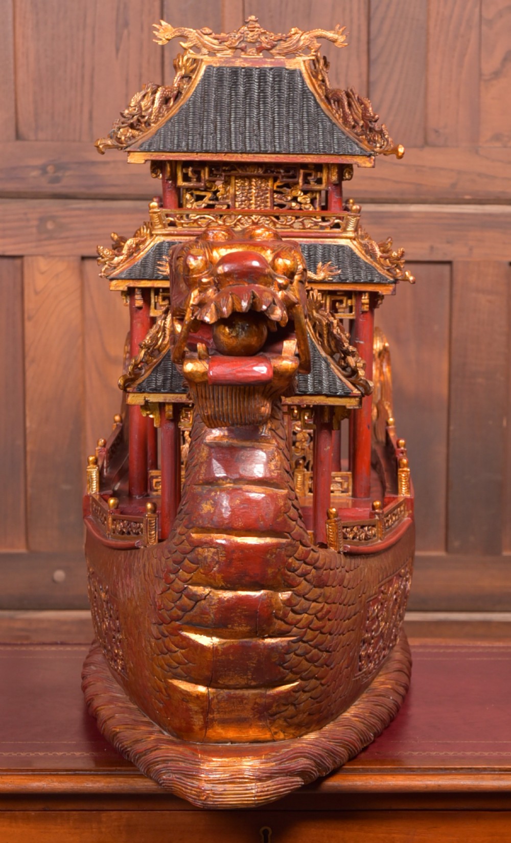  Chinese lacquered giltwood dragon boat View XIV