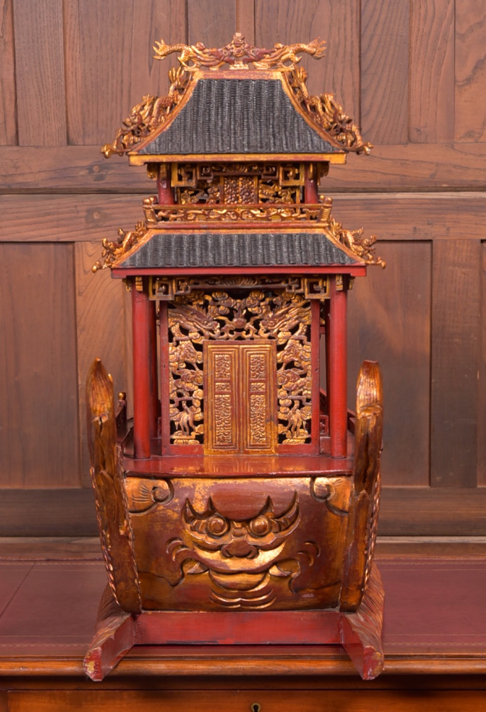  Chinese lacquered giltwood dragon boat View XV