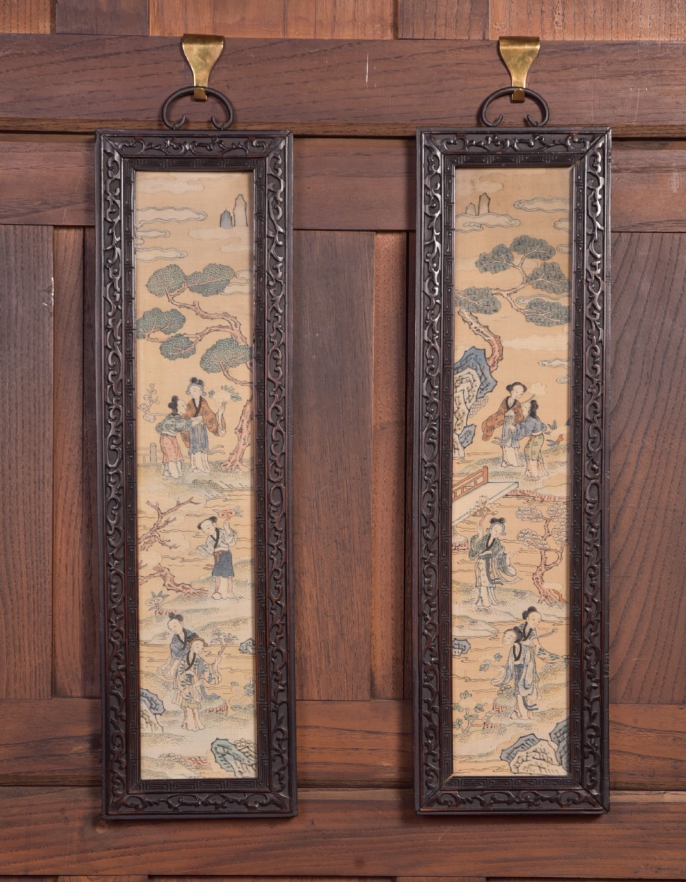 Pair of Chinese Painted Silks View II