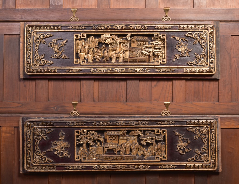 Pair of Chinese Hardwood Panels