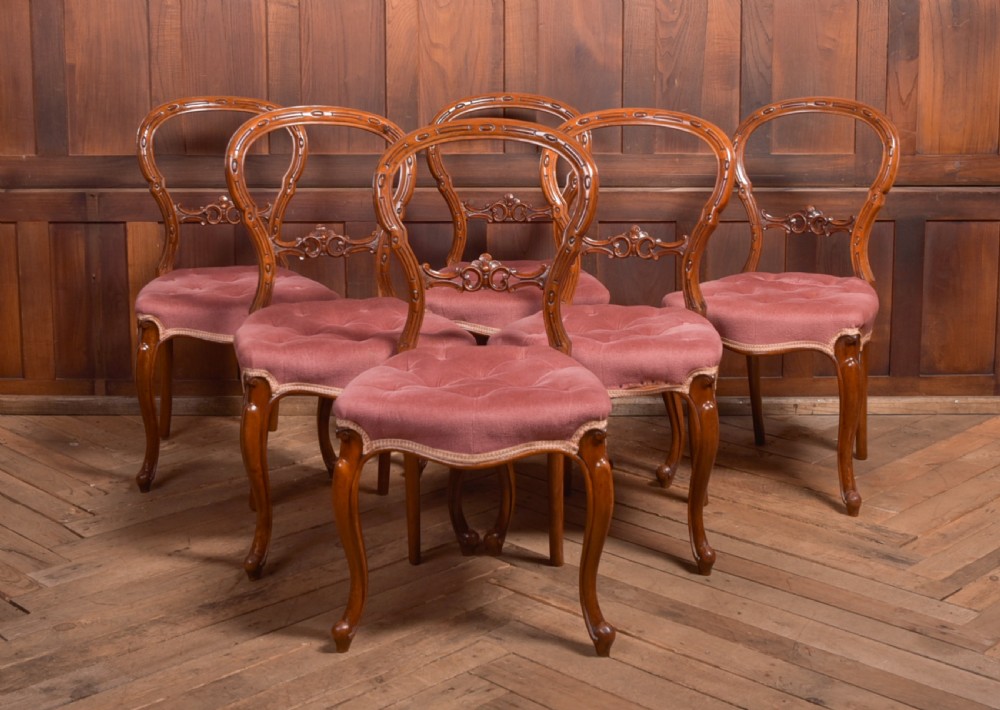 Set of 6 Victorian Walnut Balloon Back Chairs