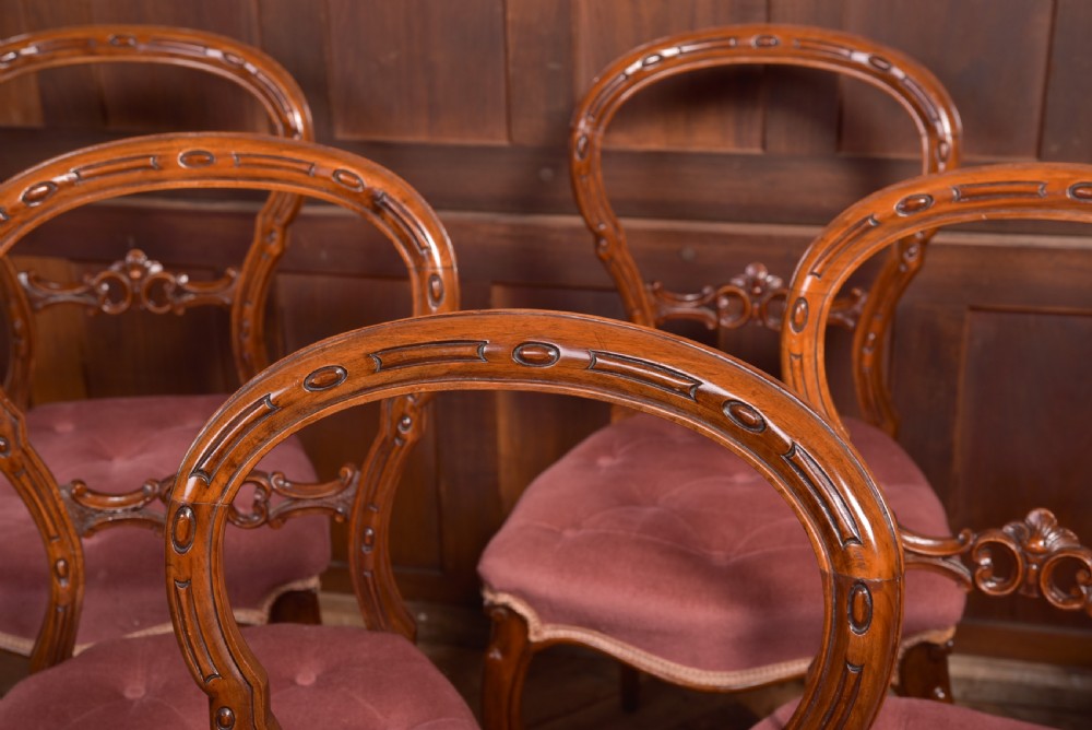 Set of 6 Victorian Walnut Balloon Back Chairs View II