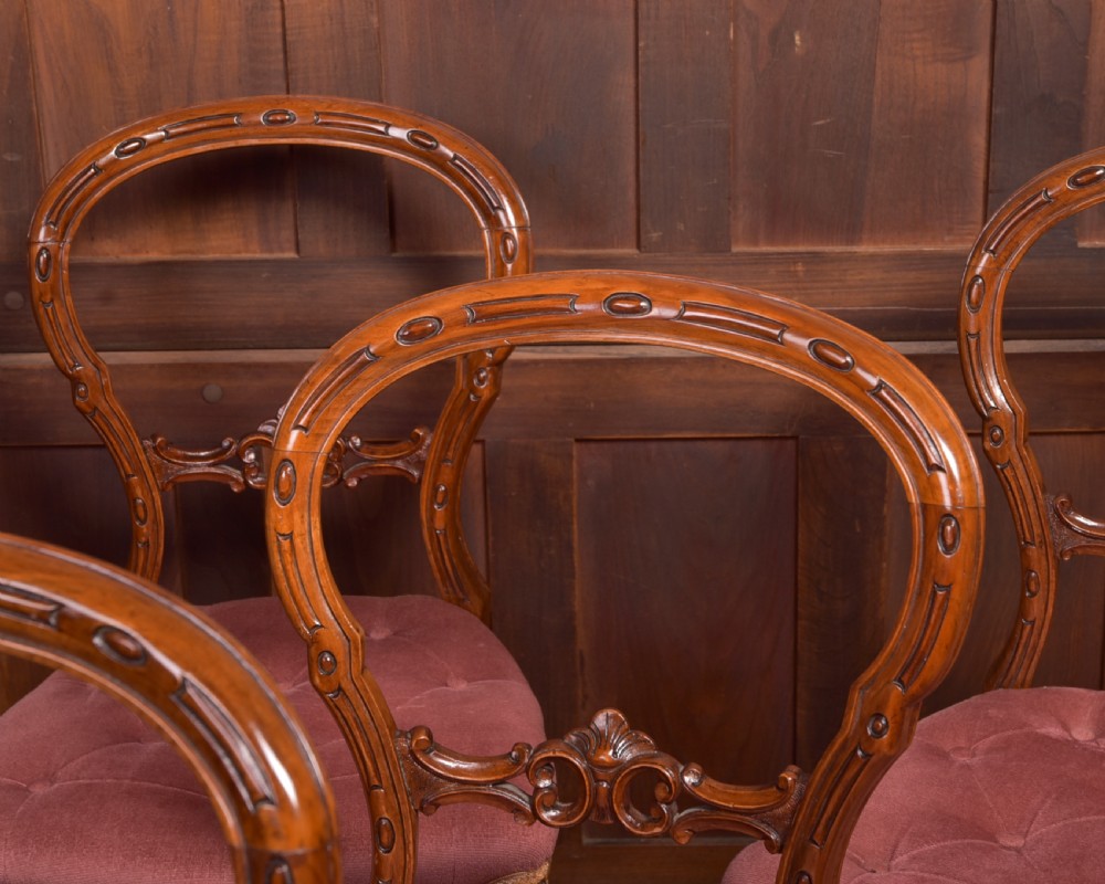 Set of 6 Victorian Walnut Balloon Back Chairs View III