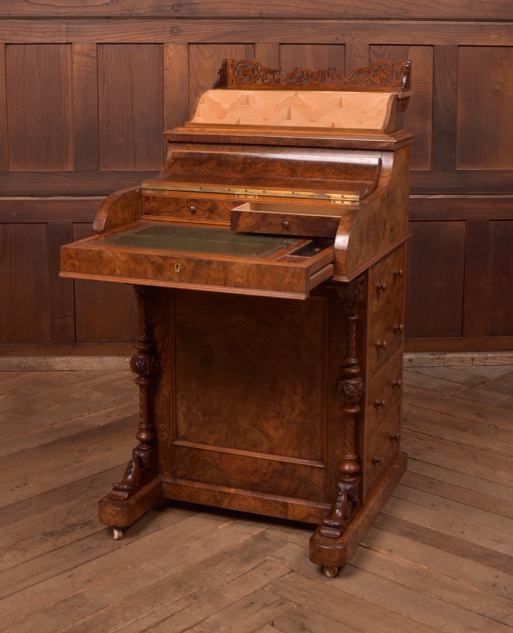 Victorian Burr Walnut Pop Up Davenport View IX